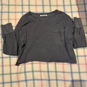 We The Free Austin Charcoal Long Sleeve Top with Pocket + Cinched Sleeve Details